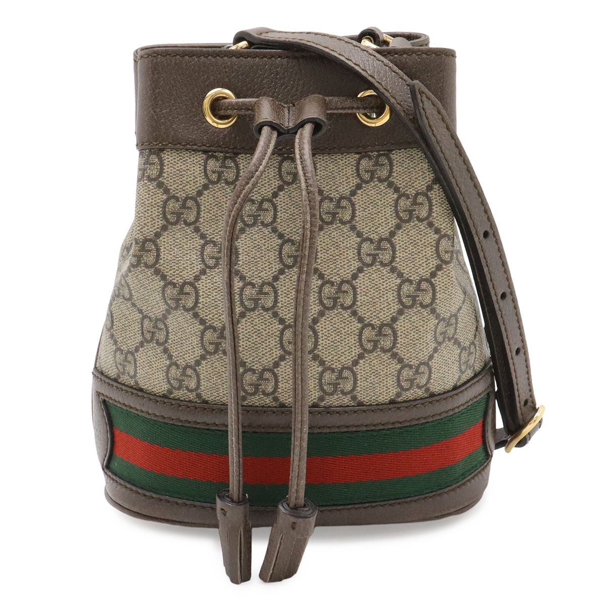 Gucci Ophidia GG Supreme Mini Bucket Bag Web Line Drawstring Leather Beige