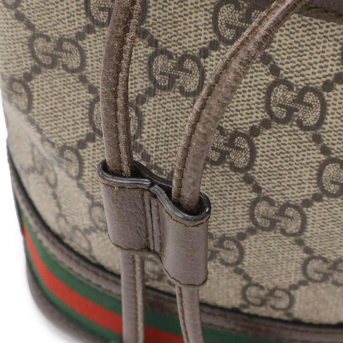 Gucci Ophidia GG Supreme Mini Bucket Bag Web Line Drawstring Leather Beige — view 4