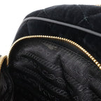 Prada Quilted Belt Bag Waist Pouch 2-Way Clutch Velour Nero Black Gold — view 8