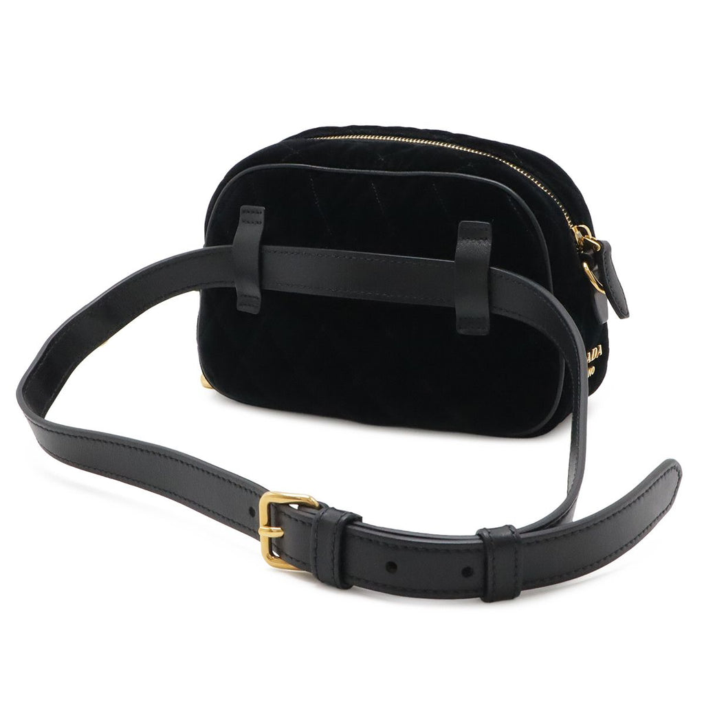 Prada Quilted Belt Bag Waist Pouch 2-Way Clutch Velour Nero Black Gold — view 2