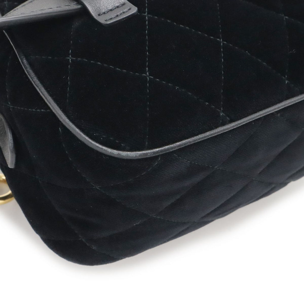 Prada Quilted Belt Bag Waist Pouch 2-Way Clutch Velour Nero Black Gold — view 3
