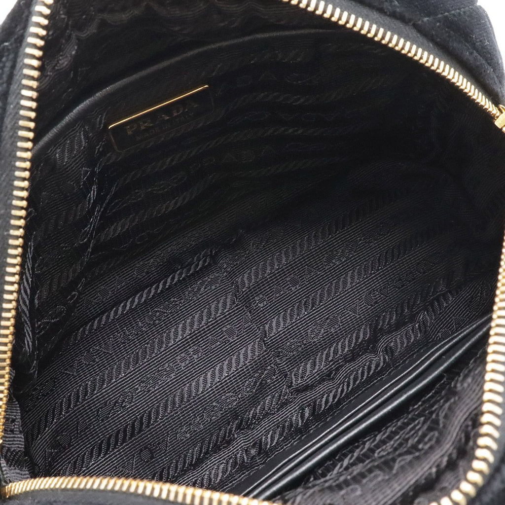 Prada Quilted Belt Bag Waist Pouch 2-Way Clutch Velour Nero Black Gold — view 6