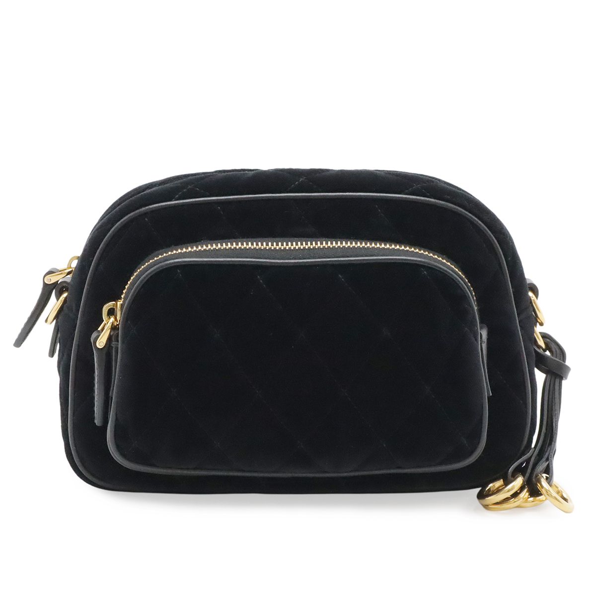 Prada Quilted Belt Bag Waist Pouch 2-Way Clutch Velour Nero Black Gold
