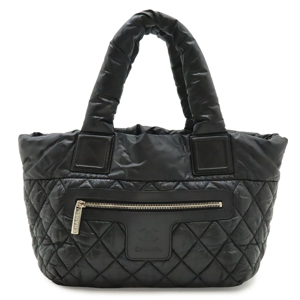 Chanel Coco Cocoon Small Tote Quilted Nylon Leather Black Silver