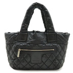 Chanel Coco Cocoon Small Tote Quilted Nylon Leather Black Silver