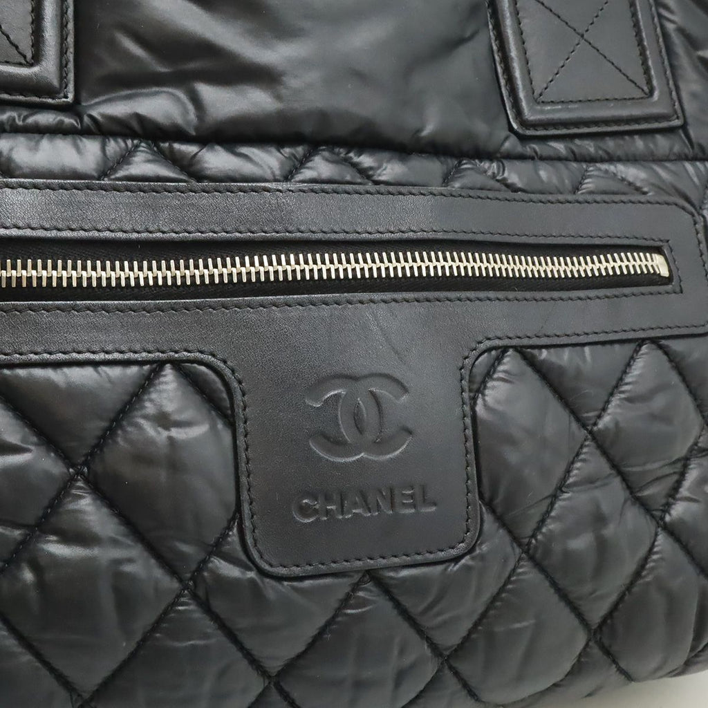 Chanel Coco Cocoon Small Tote Quilted Nylon Leather Black Silver — view 8
