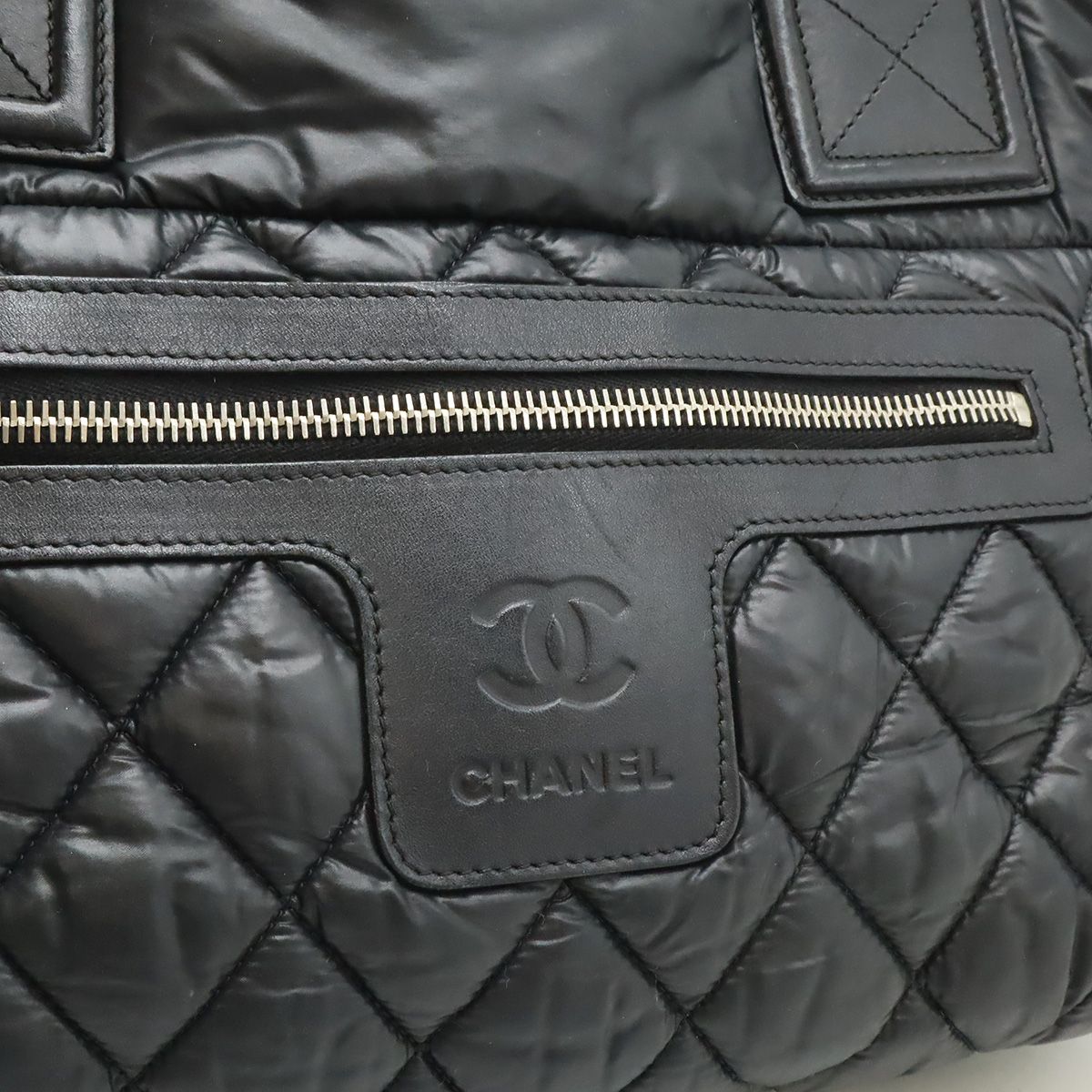 Chanel Coco Cocoon Small Tote Quilted Nylon Leather Black Silver — view 8