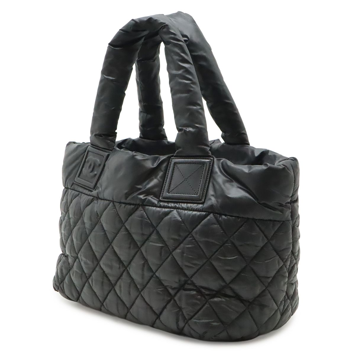 Chanel Coco Cocoon Small Tote Quilted Nylon Leather Black Silver — view 2