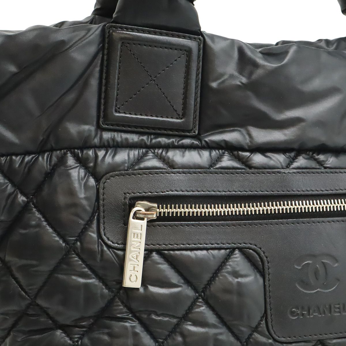 Chanel Coco Cocoon Small Tote Quilted Nylon Leather Black Silver — view 7