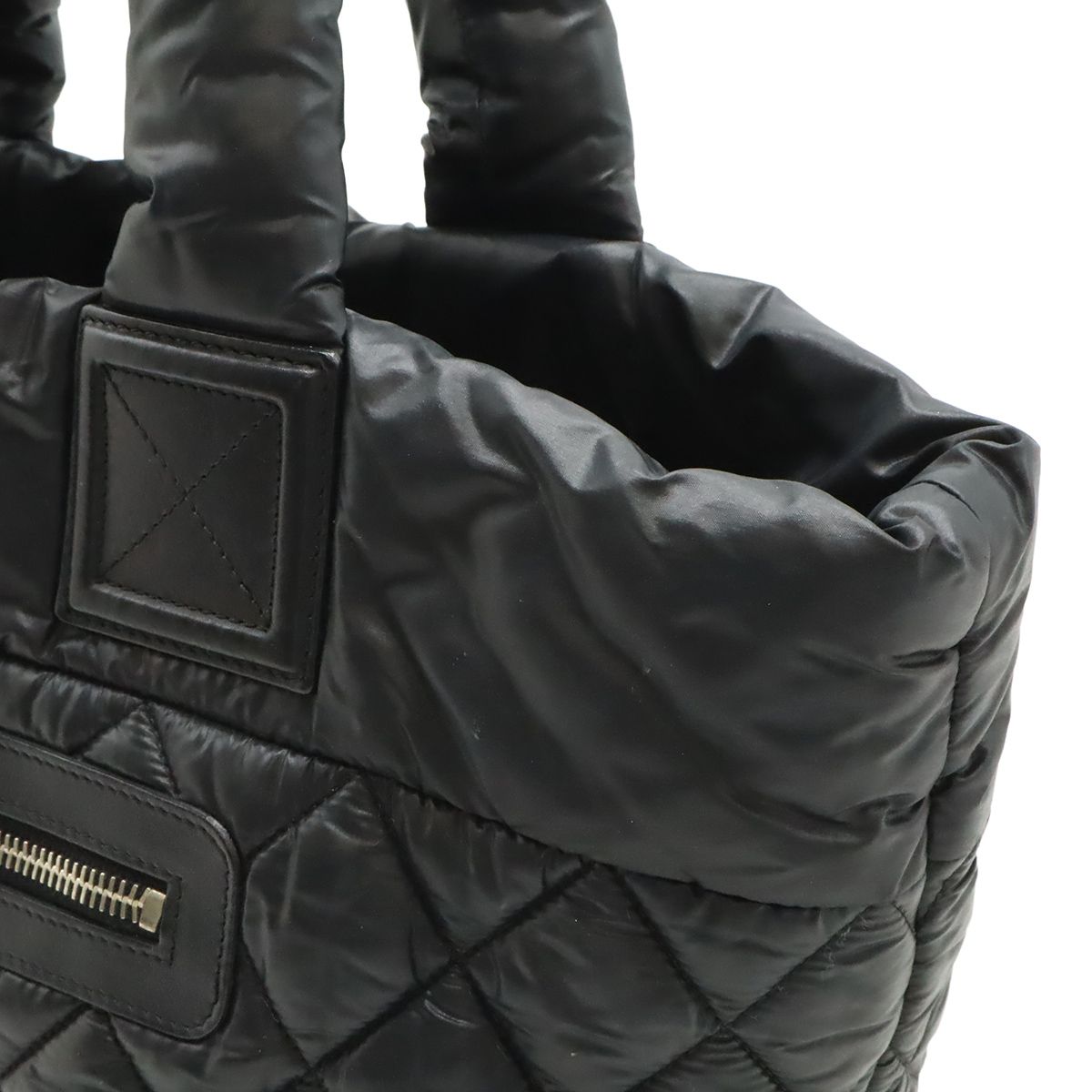 Chanel Coco Cocoon Small Tote Quilted Nylon Leather Black Silver — view 6