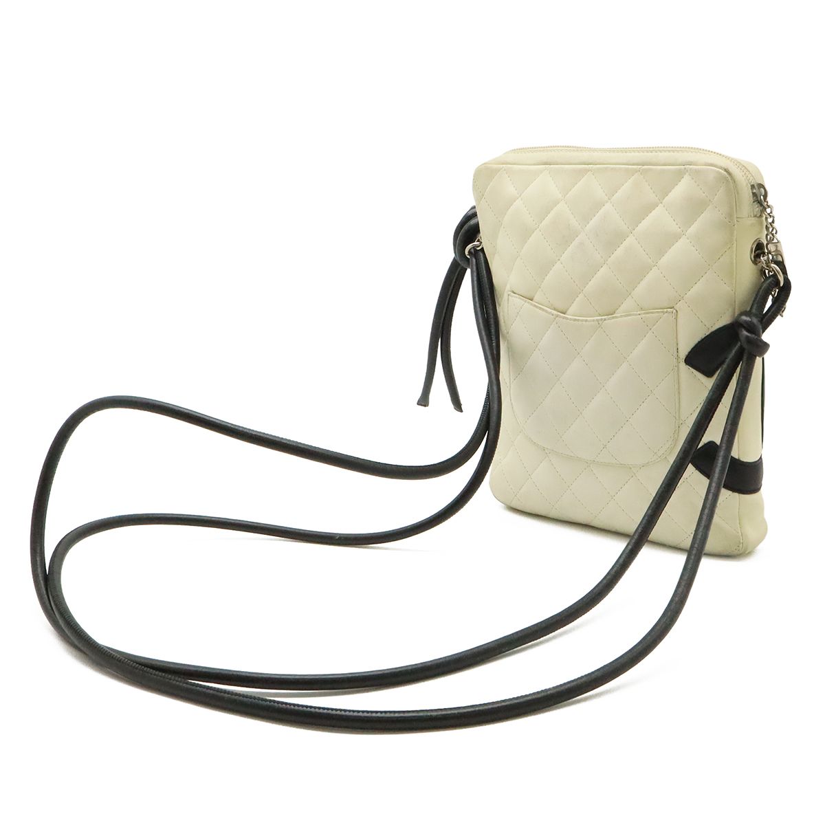 Chanel Cambon Line CC Logo Pochette Shoulder Bag Crossbody Soft Calf White Black — view 2