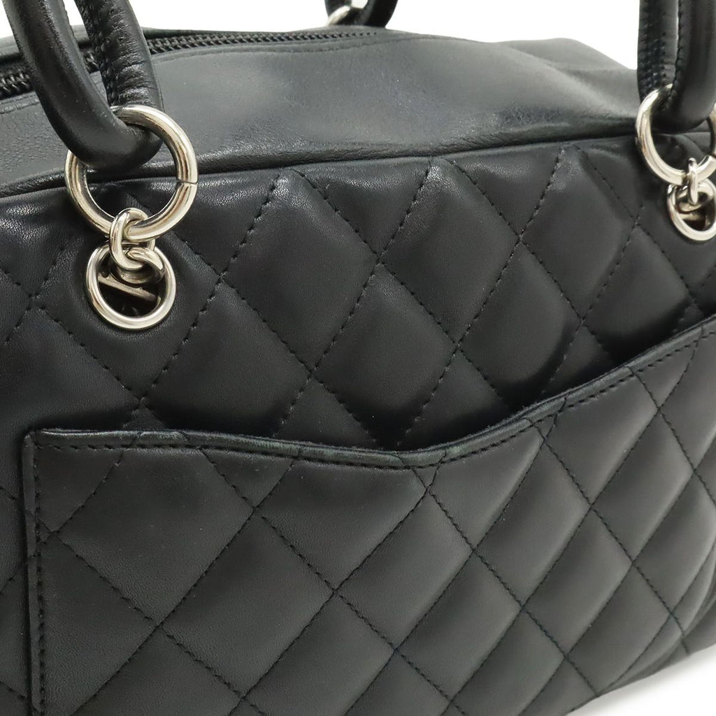 Chanel Cambon Line Bowling Bag Bow Shoulder Soft Calf Enamel Black — view 8