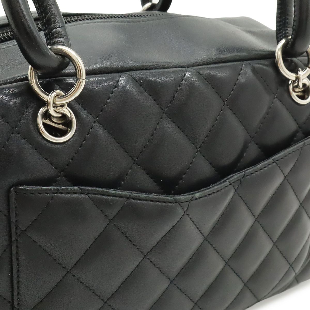 Chanel Cambon Line Bowling Bag Bow Shoulder Soft Calf Enamel Black — view 8
