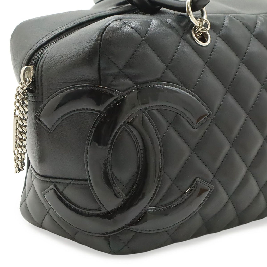 Chanel Cambon Line Bowling Bag Bow Shoulder Soft Calf Enamel Black — view 9