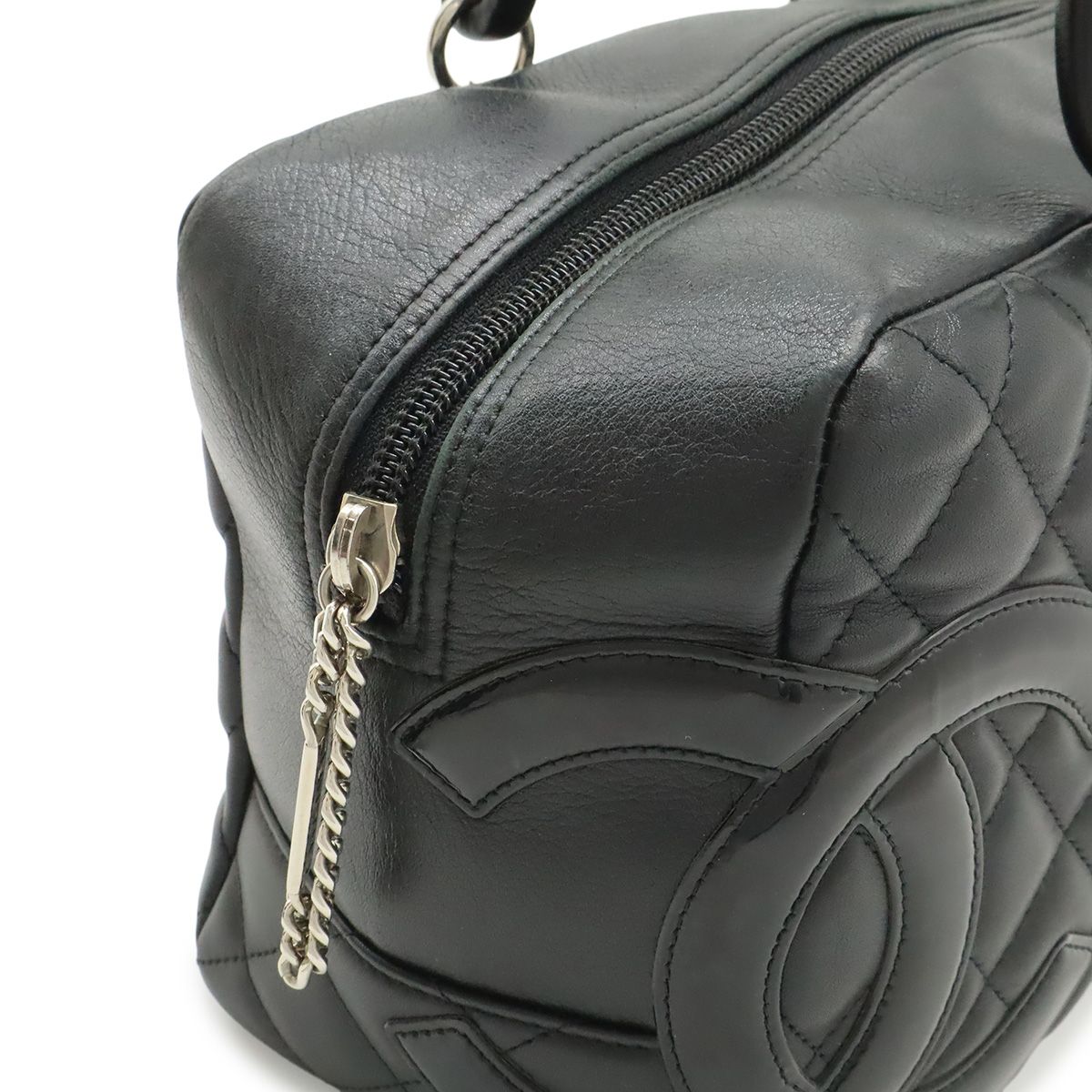 Chanel Cambon Line Bowling Bag Bow Shoulder Soft Calf Enamel Black — view 5