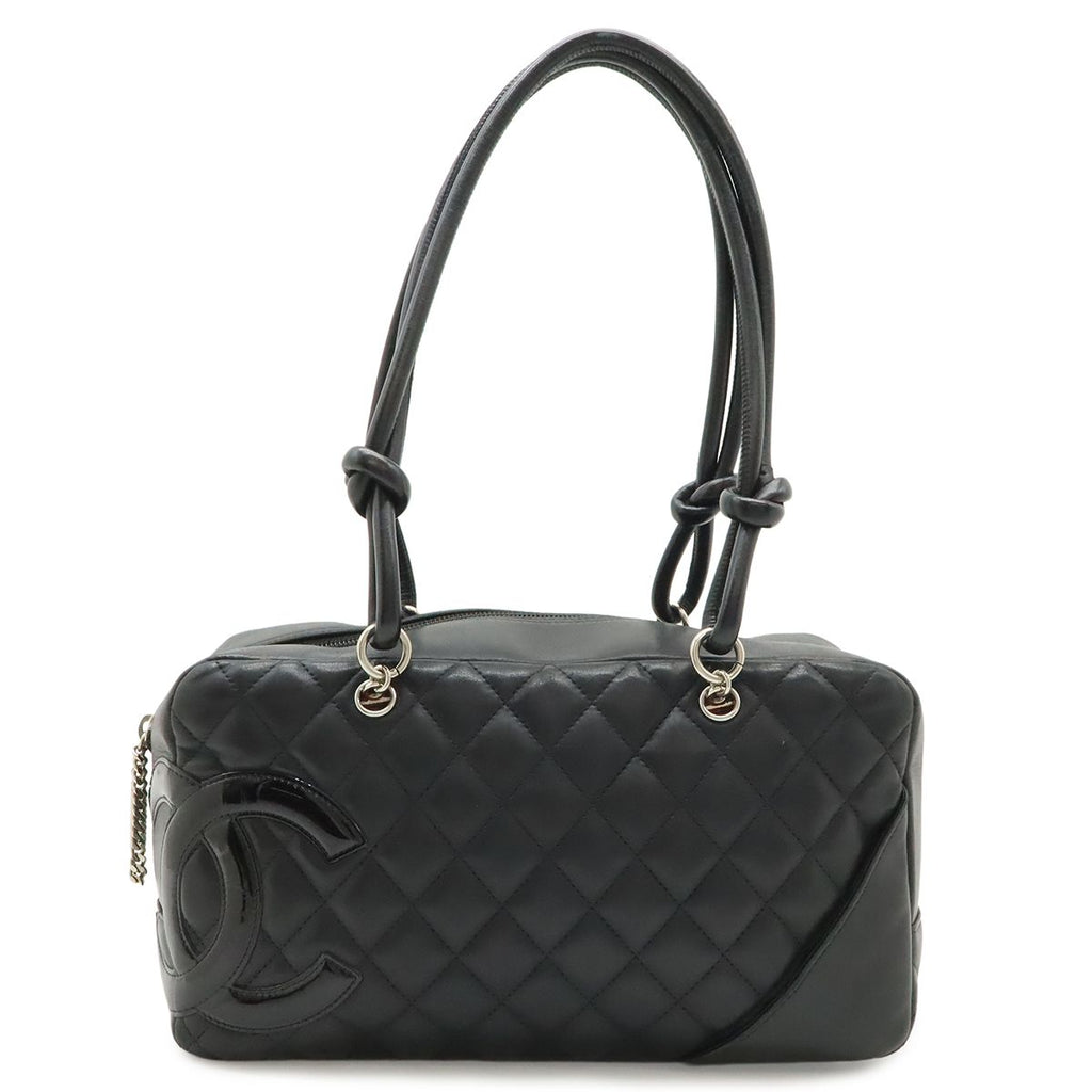 Chanel Cambon Line Bowling Bag Bow Shoulder Soft Calf Enamel Black