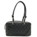 Chanel Cambon Line Bowling Bag Bow Shoulder Soft Calf Enamel Black