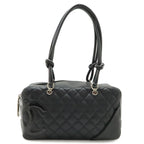Chanel Cambon Line Bowling Bag Bow Shoulder Soft Calf Enamel Black
