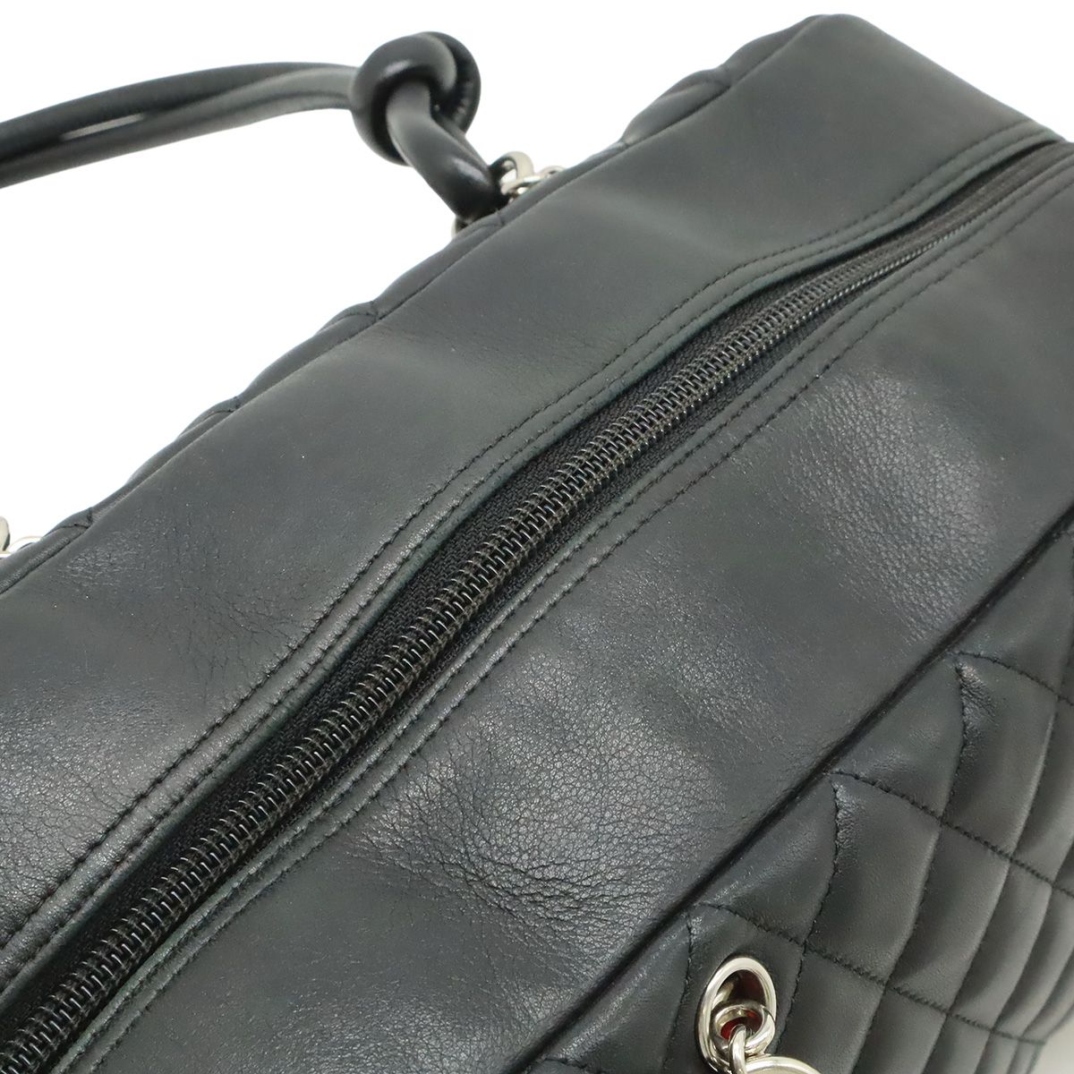 Chanel Cambon Line Bowling Bag Bow Shoulder Soft Calf Enamel Black — view 6