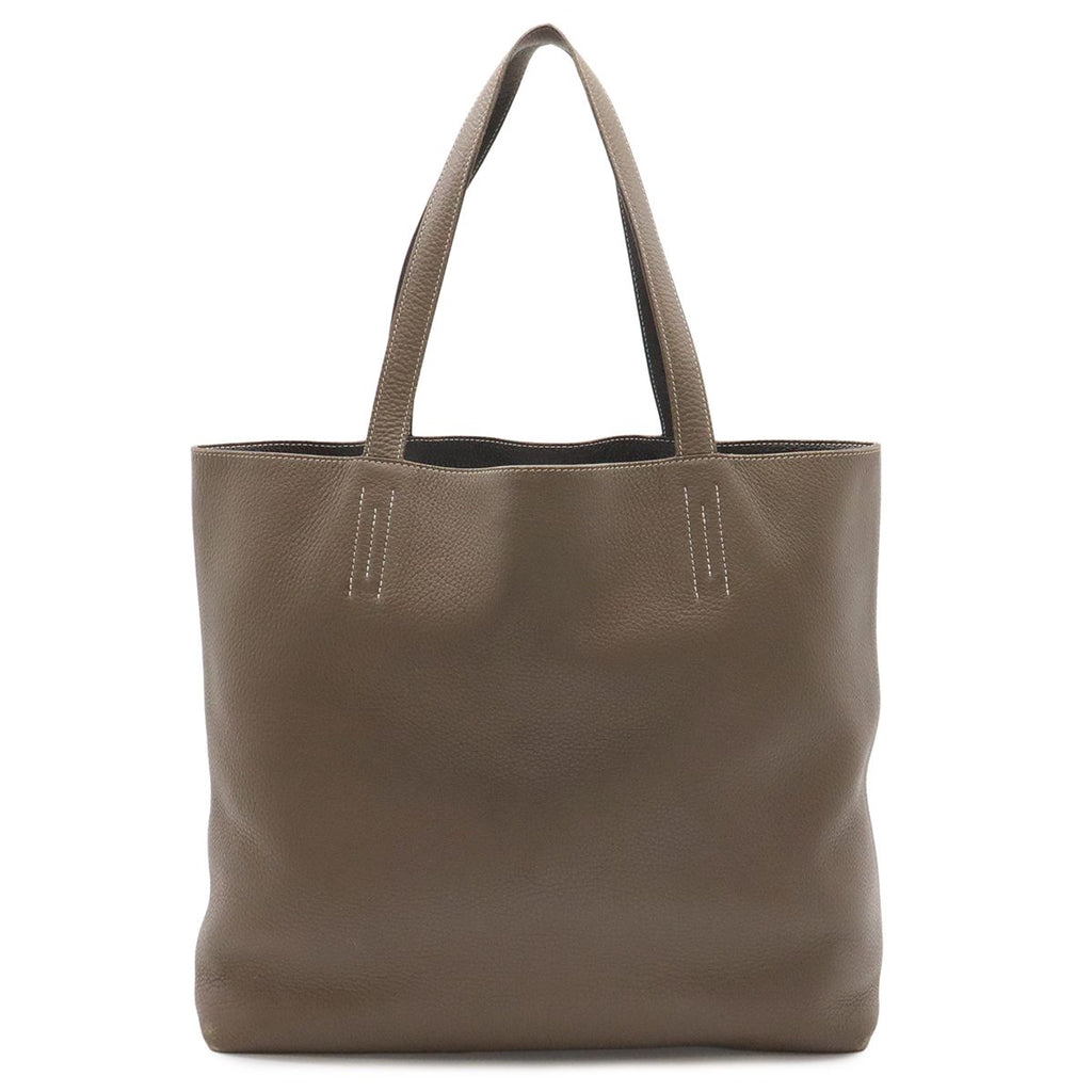 Hermes Double Sens 36 Tote Shoulder Bag Reversible Taurillon Clemence Etoupe