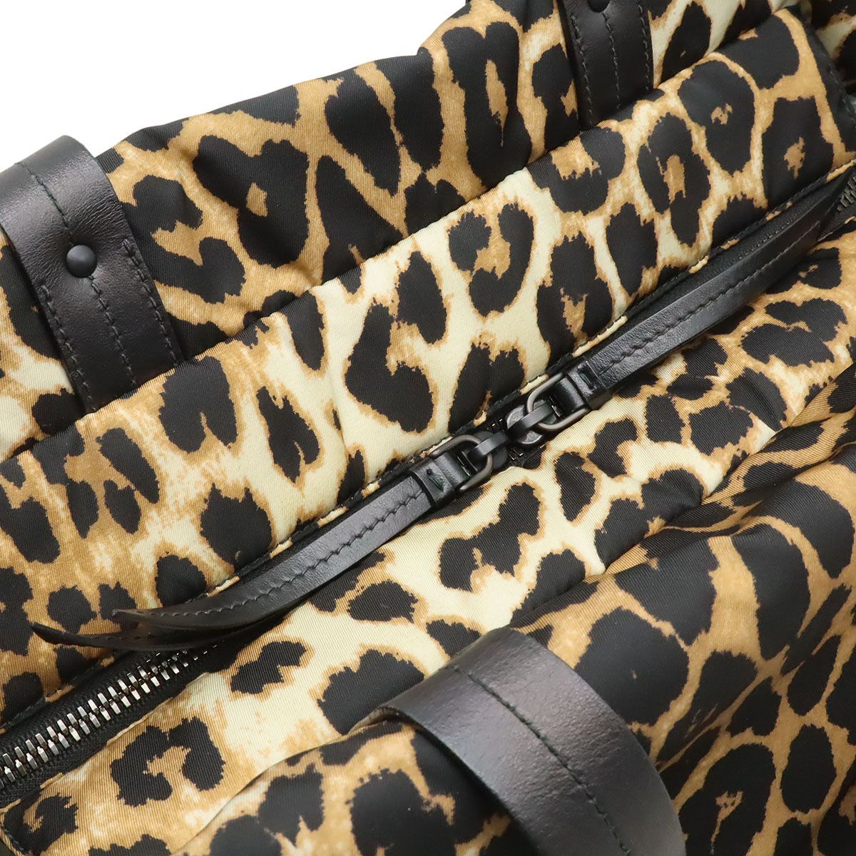 Prada Leopard Print Tote Big 2-Way Shoulder Bag Crossbody Nylon Leather Black — view 6