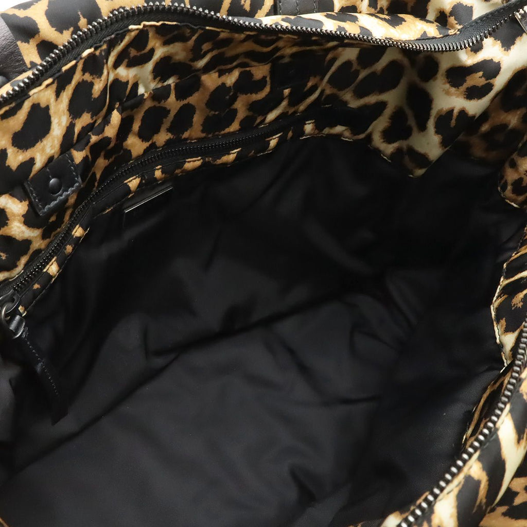 Prada Leopard Print Tote Big 2-Way Shoulder Bag Crossbody Nylon Leather Black — view 7