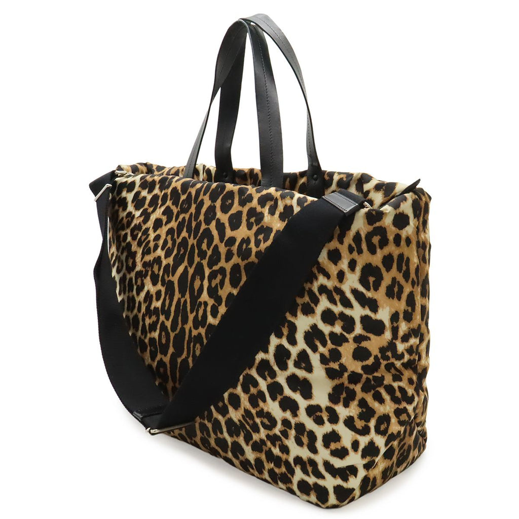Prada Leopard Print Tote Big 2-Way Shoulder Bag Crossbody Nylon Leather Black — view 2