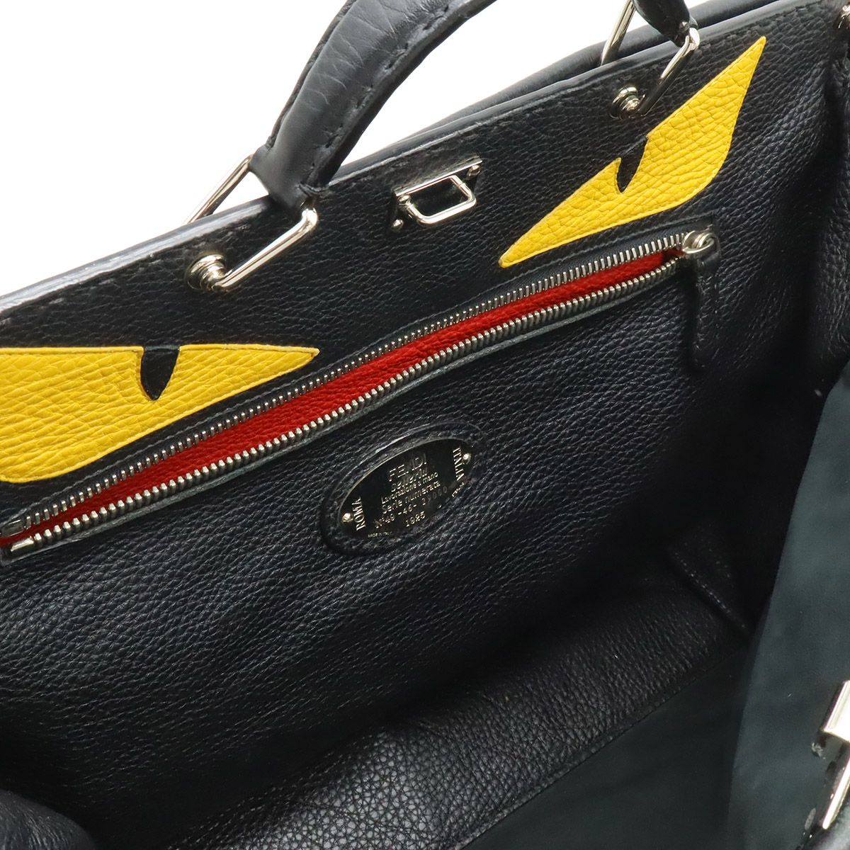 Fendi Monster Star Bugs Selleria Peekaboo Tote 2-Way Shoulder Bag Leather Black — view 7