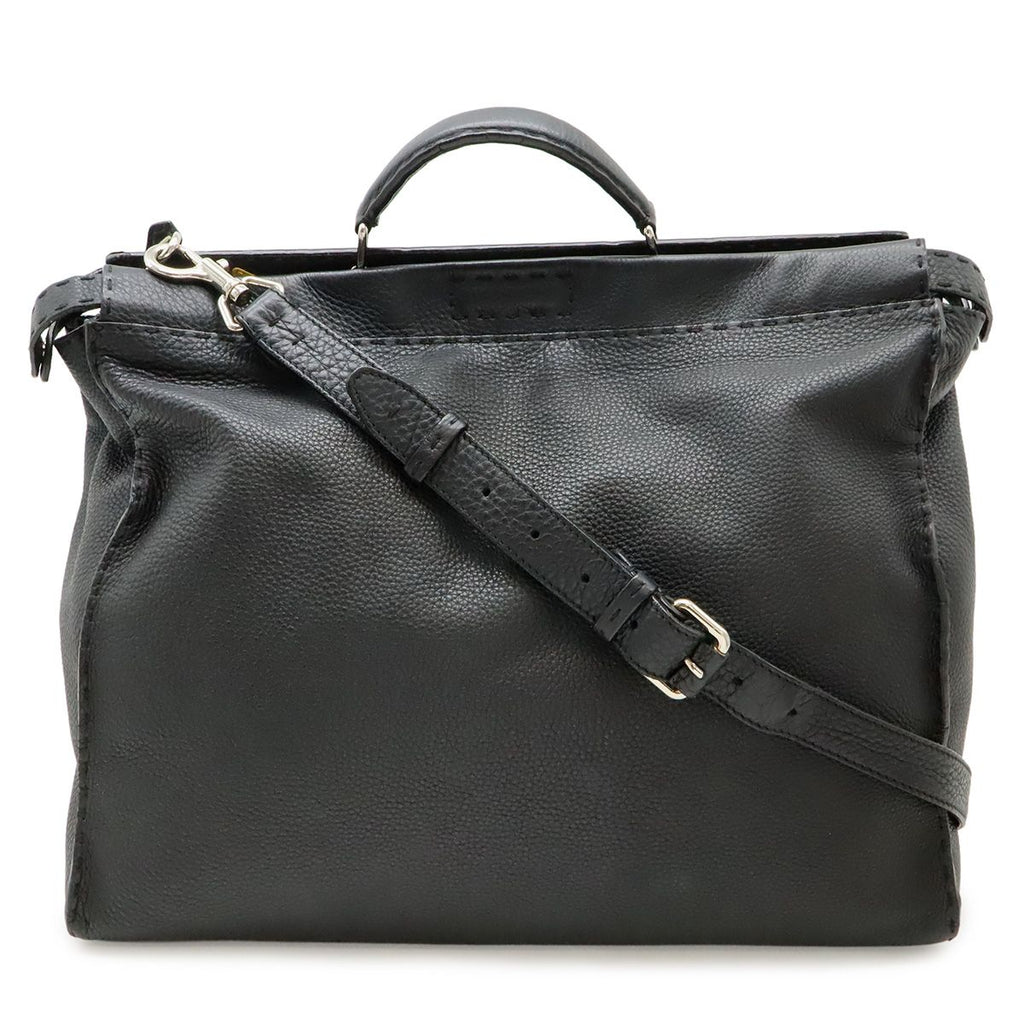 Fendi Monster Star Bugs Selleria Peekaboo Tote 2-Way Shoulder Bag Leather Black