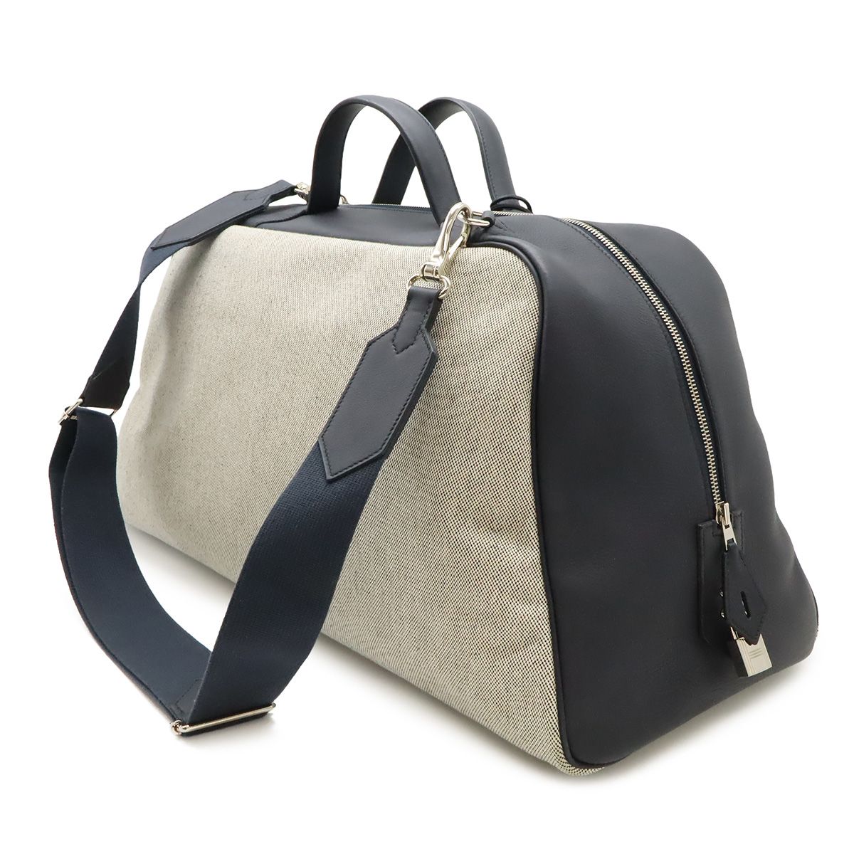 Hermes Cavour Boston Bag Purse Toile Ash Taurillon Cristobal Blue Indigo — view 2