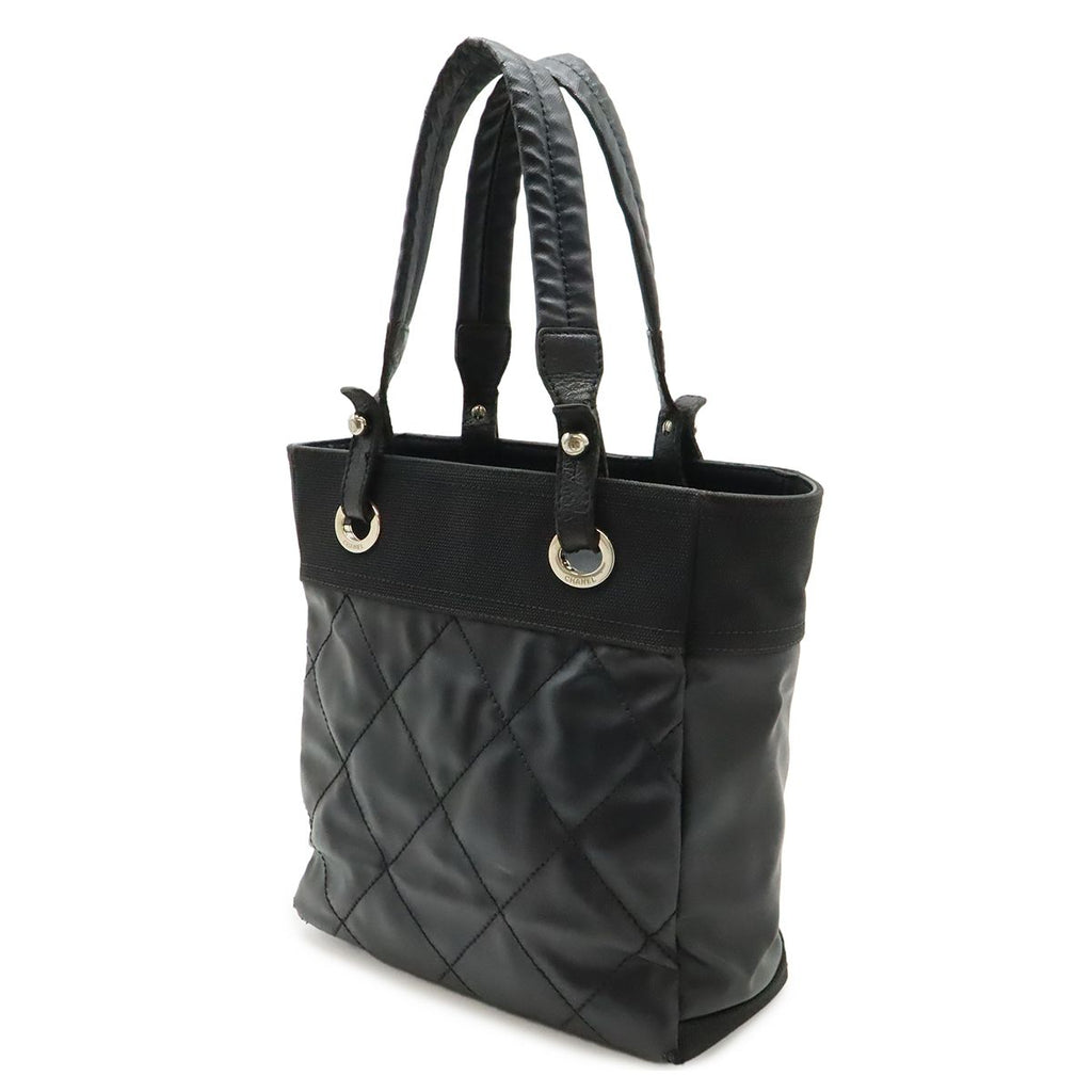 Chanel Paris Biarritz Tote PM Shoulder Bag Satin Black Silver — view 2