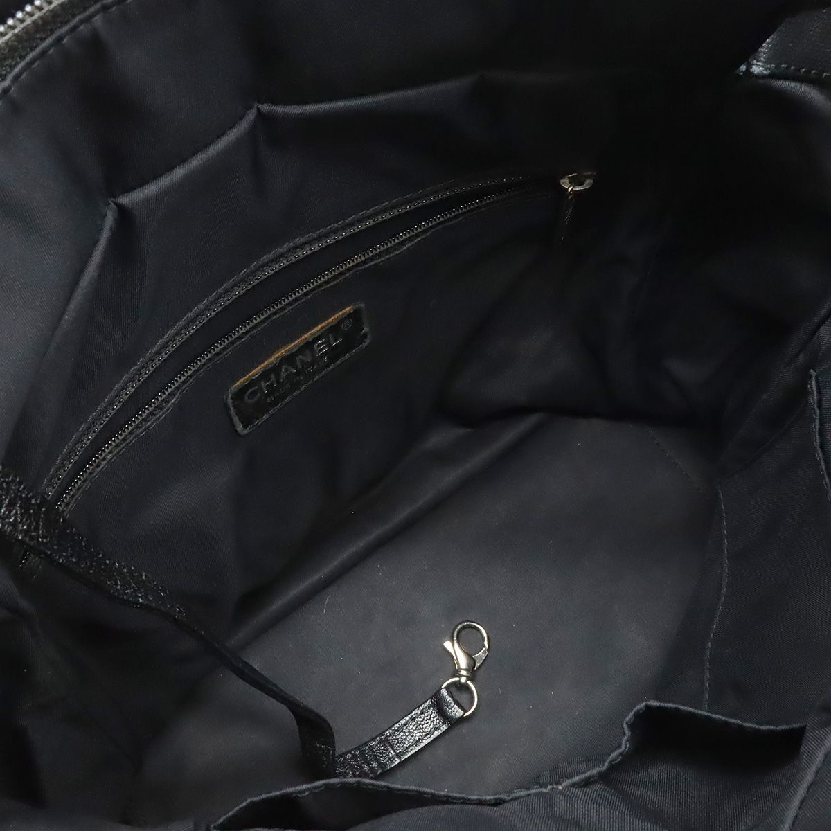 Chanel Paris Biarritz Tote PM Shoulder Bag Satin Black Silver — view 7