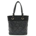 Chanel Paris Biarritz Tote PM Shoulder Bag Satin Black Silver