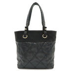 Chanel Paris Biarritz Tote PM Shoulder Bag Satin Black Silver