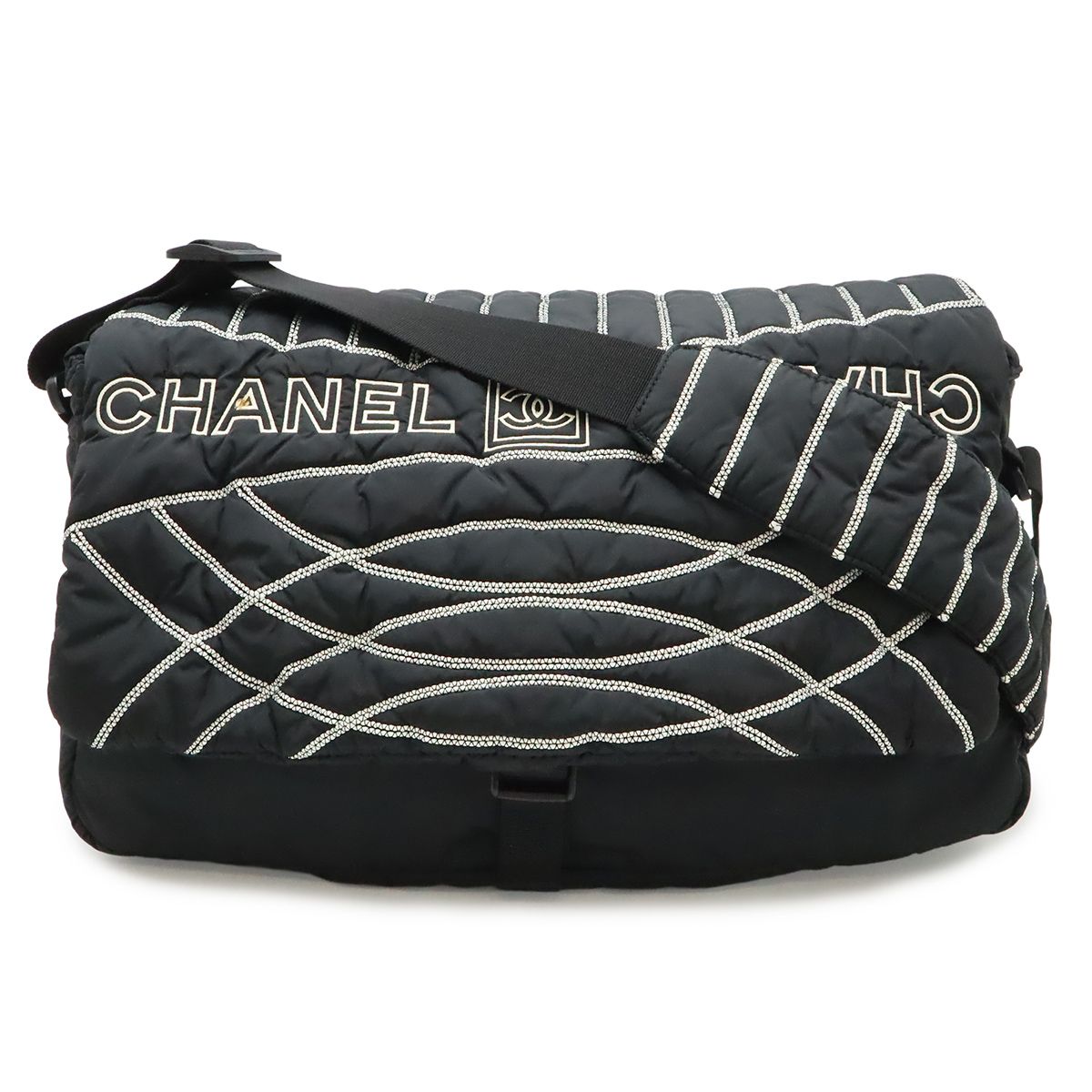 Chanel Sports Line Shoulder Bag Crossbody Nylon Black White