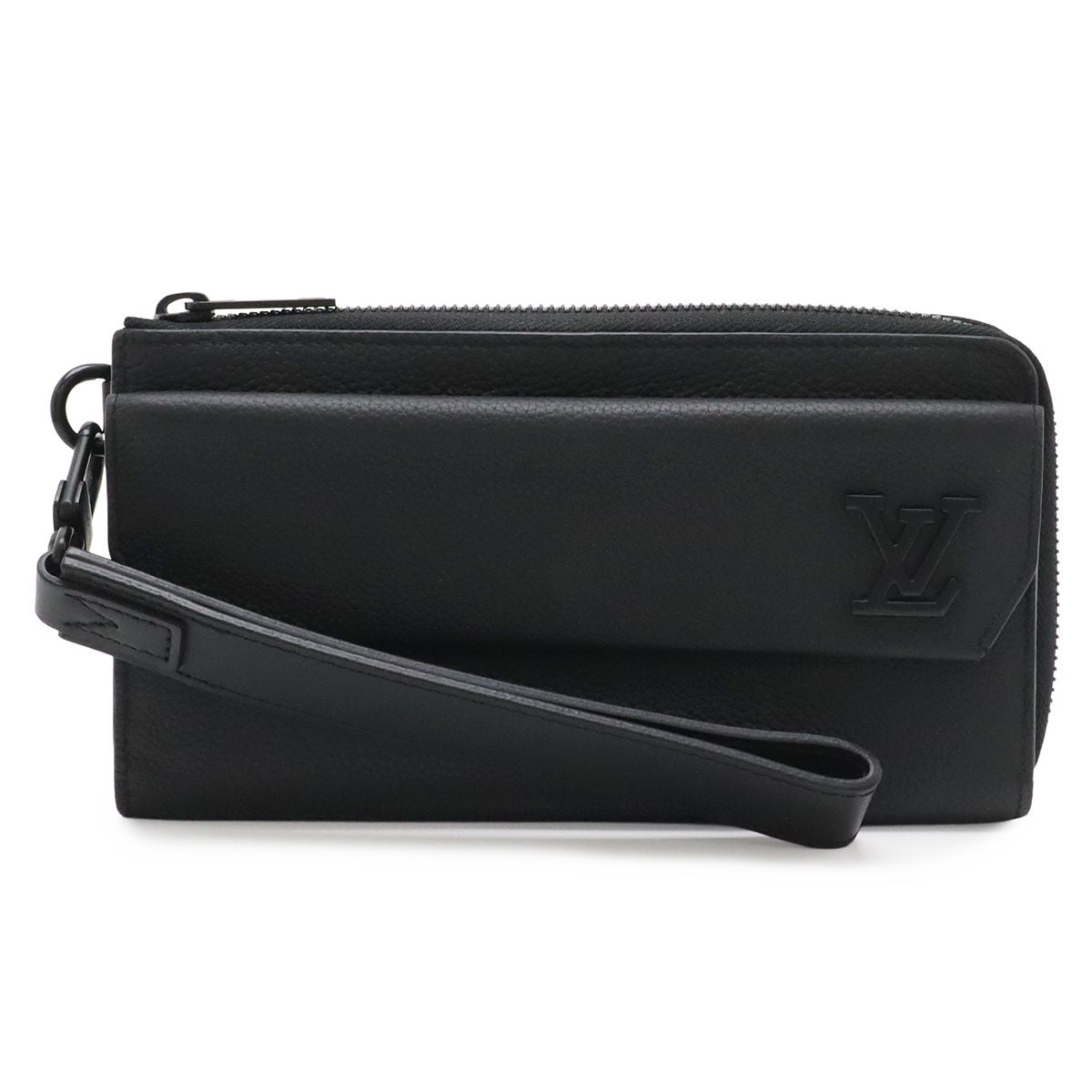 Louis Vuitton LV Aerogram Zippy Wallet L-shaped Zipper Gray Leather Noir Black