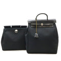 Hermes Herbag a Dos PM Backpack 2-Way Handbag Toile Officier Leather Black