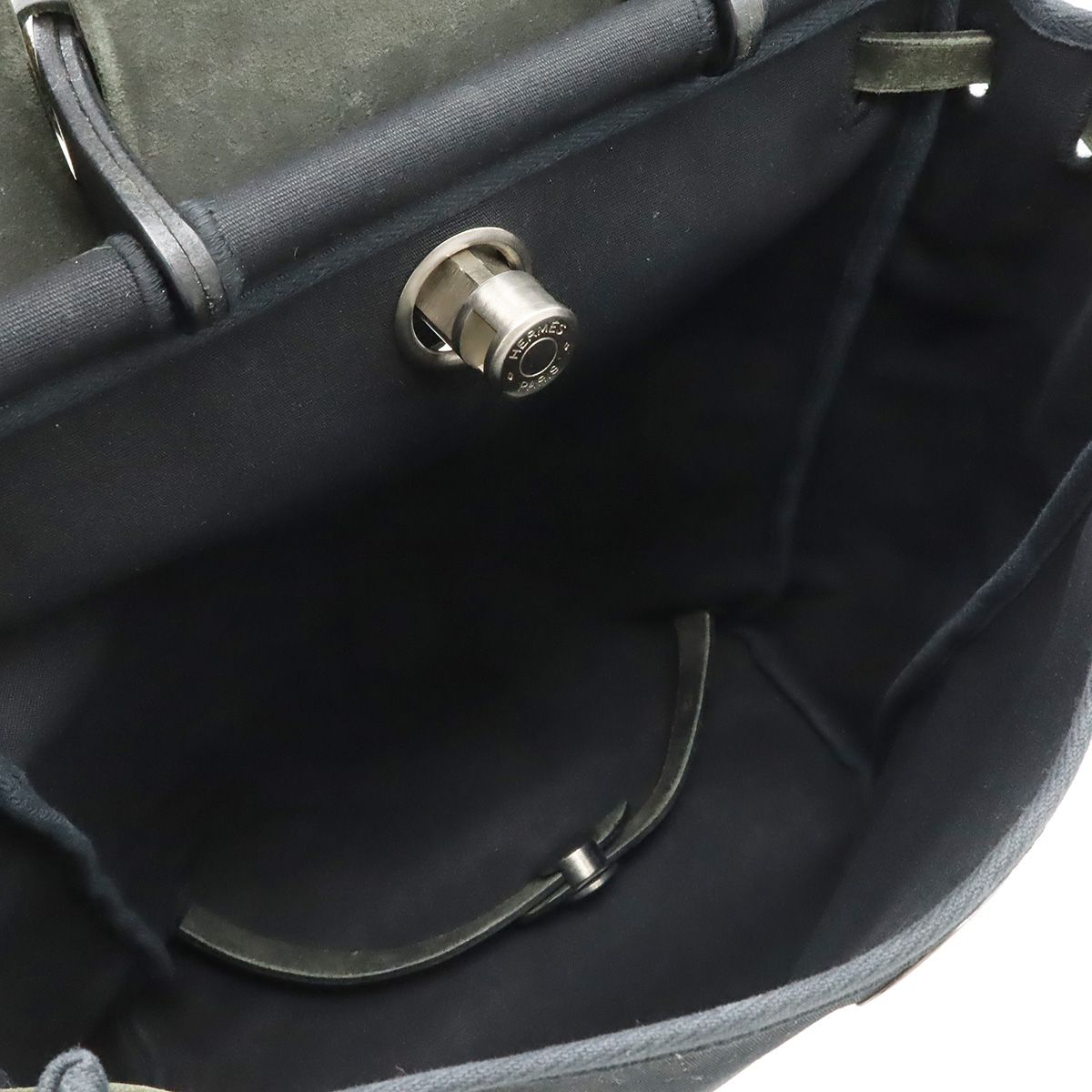Hermes Herbag a Dos PM Backpack 2-Way Handbag Toile Officier Leather Black — view 8