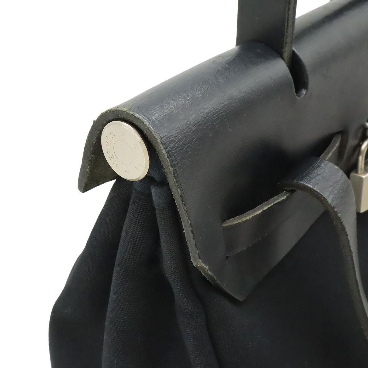 Hermes Herbag a Dos PM Backpack 2-Way Handbag Toile Officier Leather Black — view 4