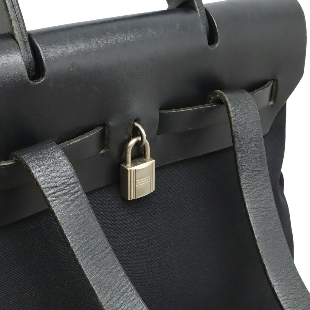 Hermes Herbag a Dos PM Backpack 2-Way Handbag Toile Officier Leather Black — view 5