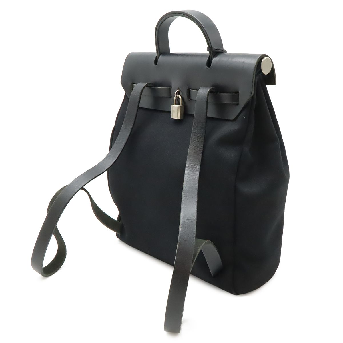 Hermes Herbag a Dos PM Backpack 2-Way Handbag Toile Officier Leather Black — view 2