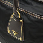 Prada Tote 2-Way Shoulder Bag Crossbody Nylon Leather Nero Black Brown Gold — view 9