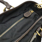 Prada Tote 2-Way Shoulder Bag Crossbody Nylon Leather Nero Black Brown Gold — view 6