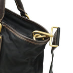 Prada Tote 2-Way Shoulder Bag Crossbody Nylon Leather Nero Black Brown Gold — view 5