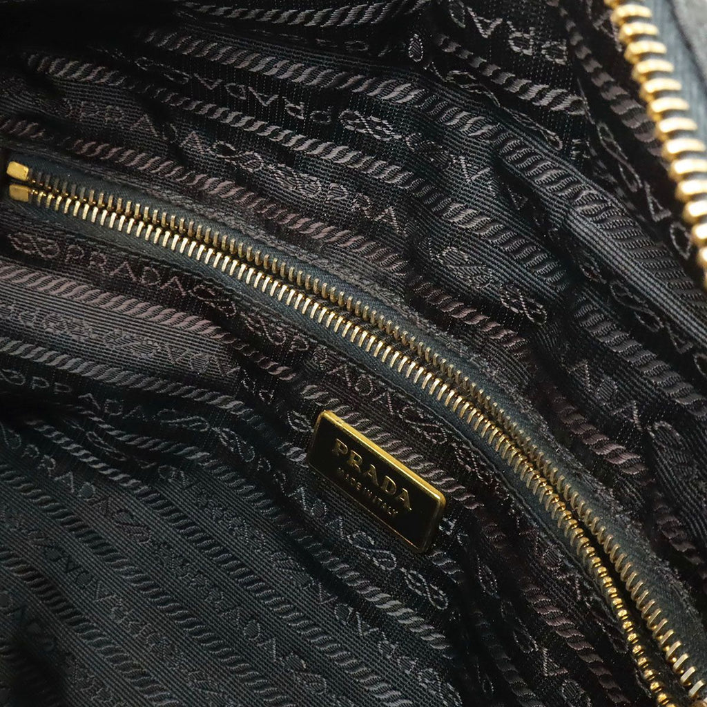 Prada Tote 2-Way Shoulder Bag Crossbody Nylon Leather Nero Black Brown Gold — view 8