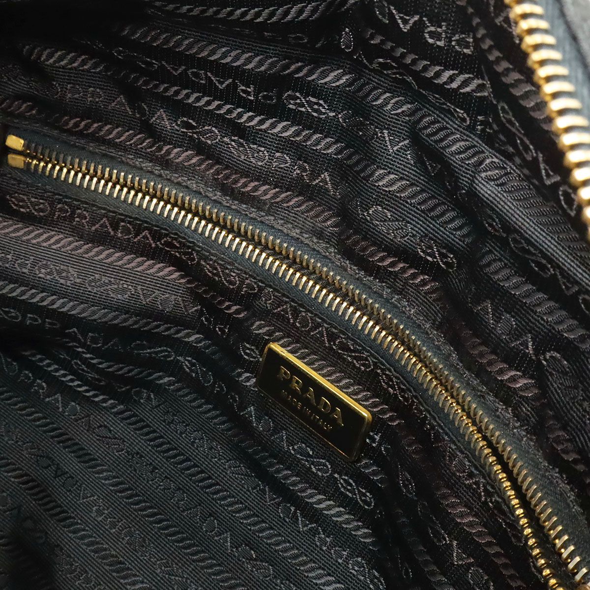 Prada Tote 2-Way Shoulder Bag Crossbody Nylon Leather Nero Black Brown Gold — view 8