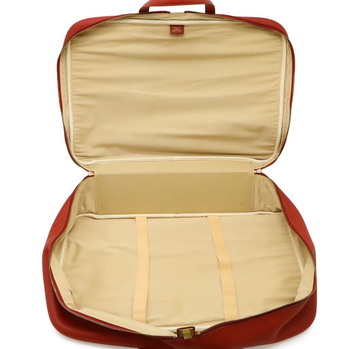 Hermes Victoria 50 Boston Bag Purse Toile Ash Taurillon Clemence Beige — view 6