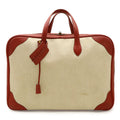 Hermes Victoria 50 Boston Bag Purse Toile Ash Taurillon Clemence Beige