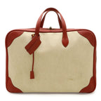Hermes Victoria 50 Boston Bag Purse Toile Ash Taurillon Clemence Beige