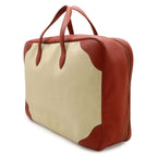 Hermes Victoria 50 Boston Bag Purse Toile Ash Taurillon Clemence Beige — view 2